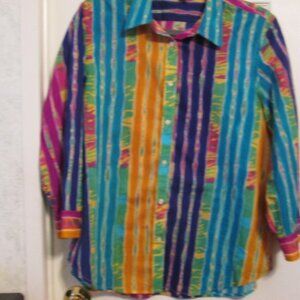 Lauren Ralph Lauren Women's Colorful 3/4 Sleeve 100% Cotton Blouse Size XL
